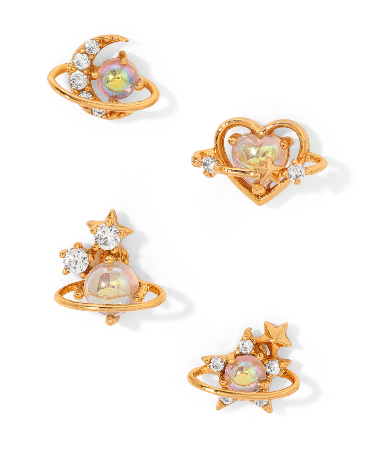 Girls Crew Crystal Opalescent Celestial Universal Love Stud Earrings Set In Gold