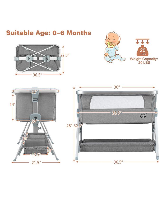 Costway Baby Bed Side Crib Portable Adjustable Infant Travel Sleeper