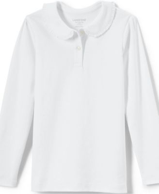 Girls School Uniform Long Sleeve Ruffled Peter Pan Collar Polo Knit Shirt