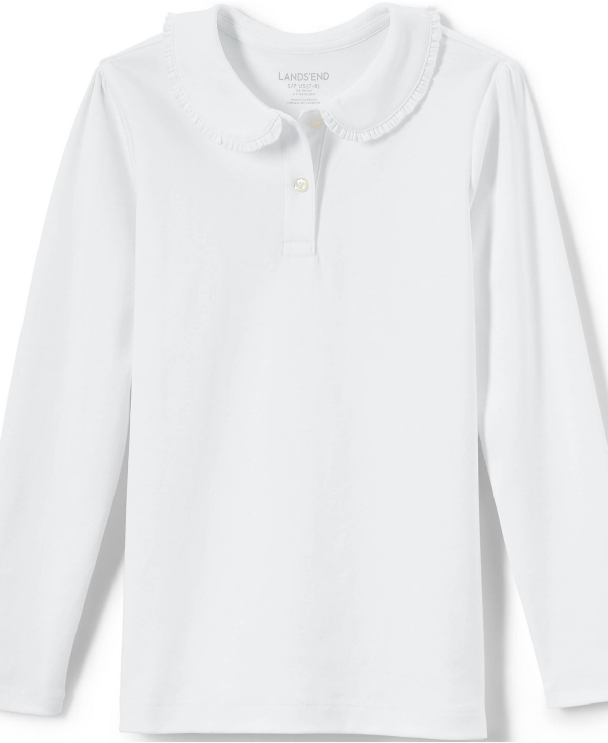 Lands' End School Uniform Girls Long Sleeve Ruffled Peter Pan Collar Polo Knit Shirt