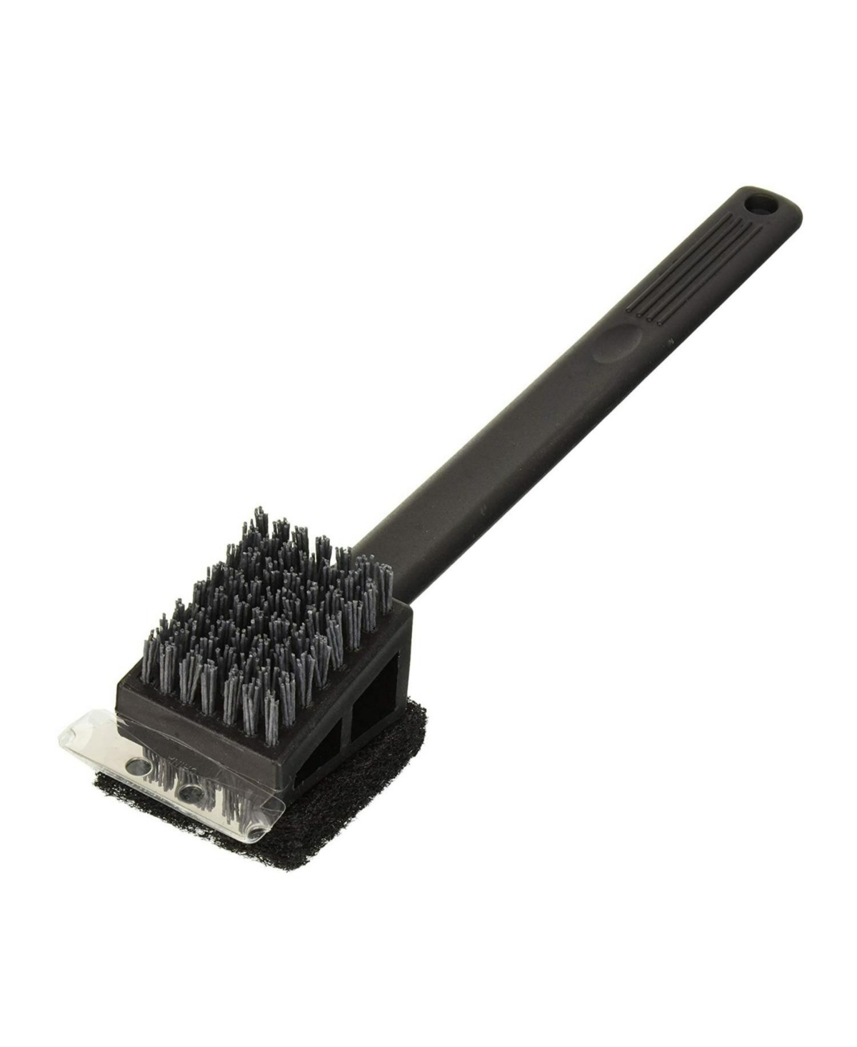 Plastic 2-In-1 Safe Scrub Grill Brush Long Handle (Black) - Black