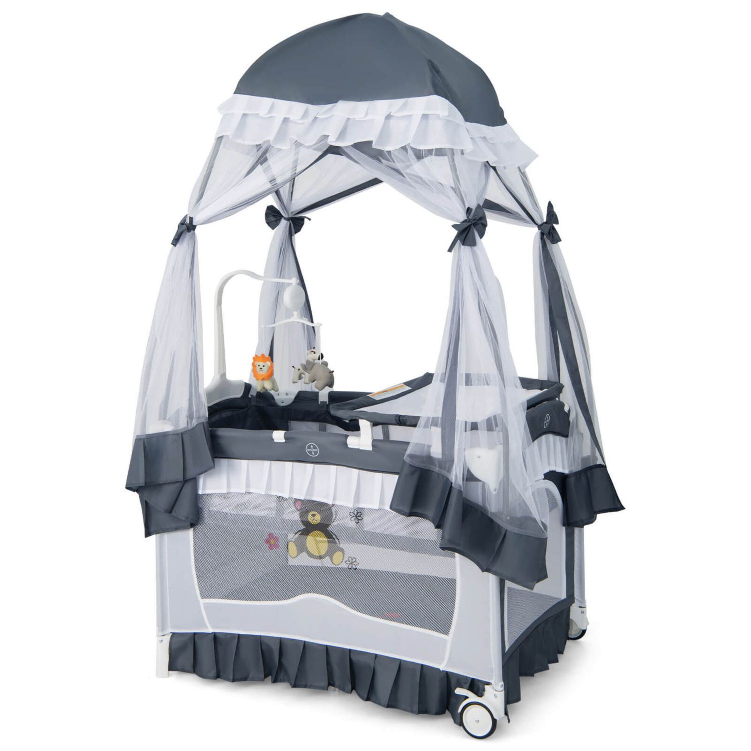 4 in 1 Portable Baby Playard Crib Bassinet Bed Changing Table Canopy