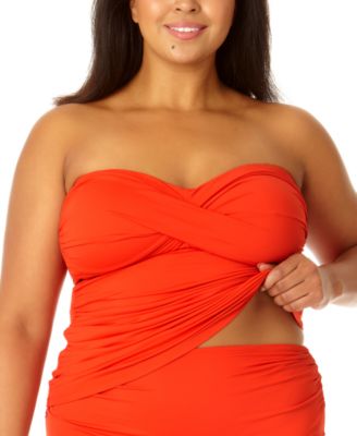 Anne Cole - Plus Size Twist-Front Strapless Tankini