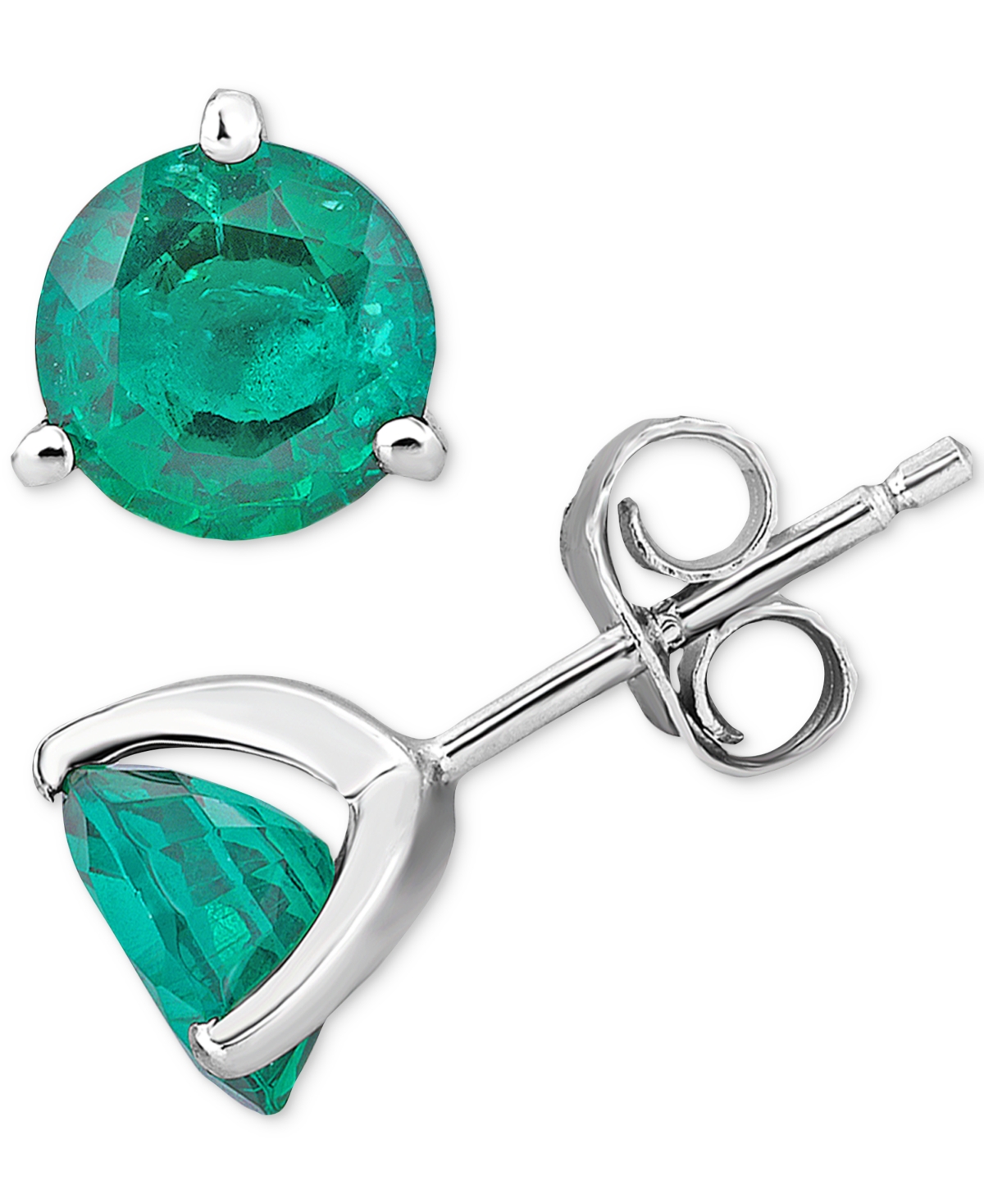 Macy's Lab-grown Emerald Stud Earrings (2-1/3 Ct. T.w.) In Sterling Silver