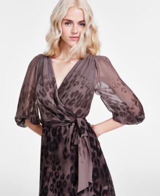 Women's Printed Faux-Wrap Balloon-Sleeve Dress