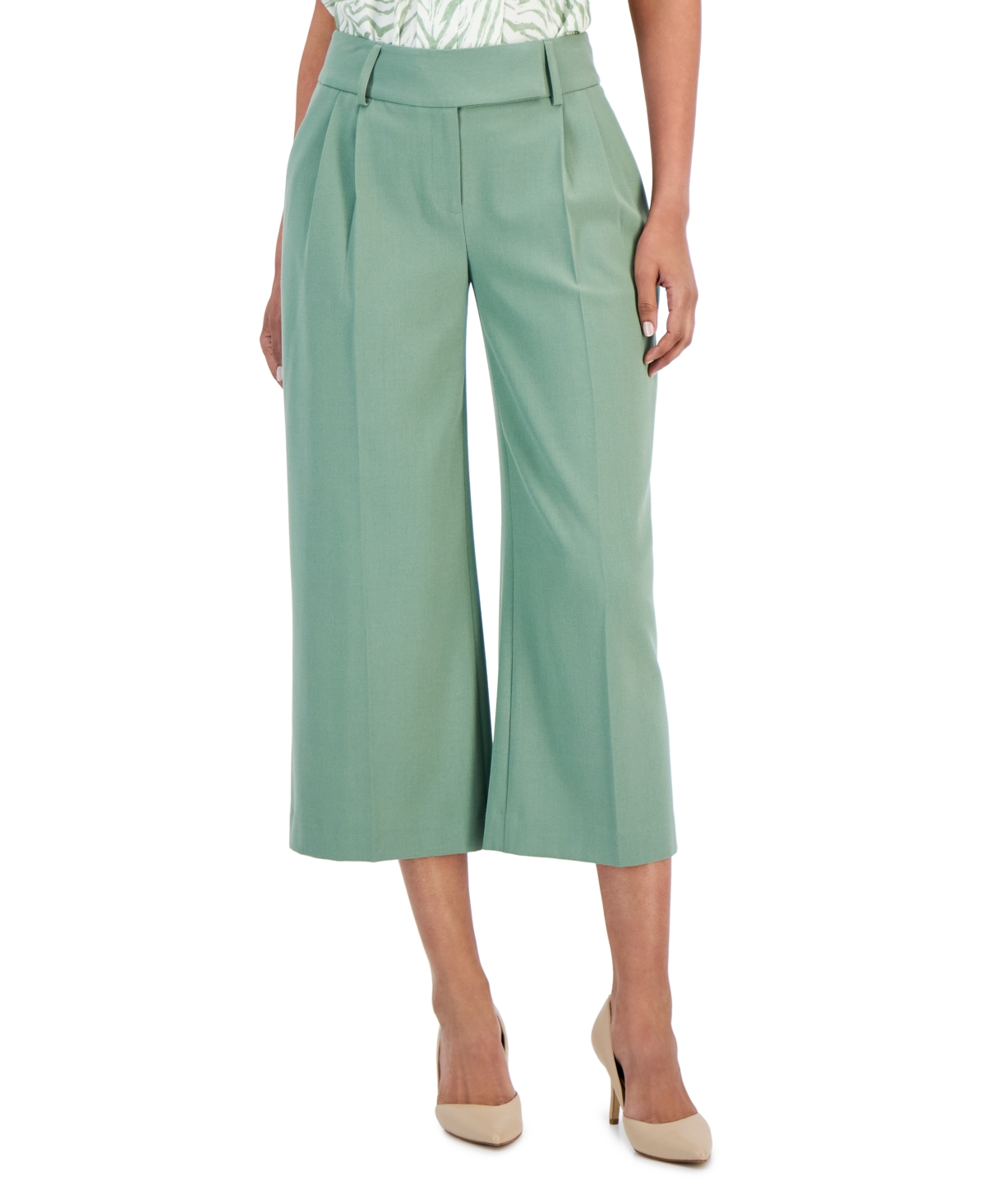 Tahari Asl Women's Wide-leg Cropped Trouser Pants In Fern Green
