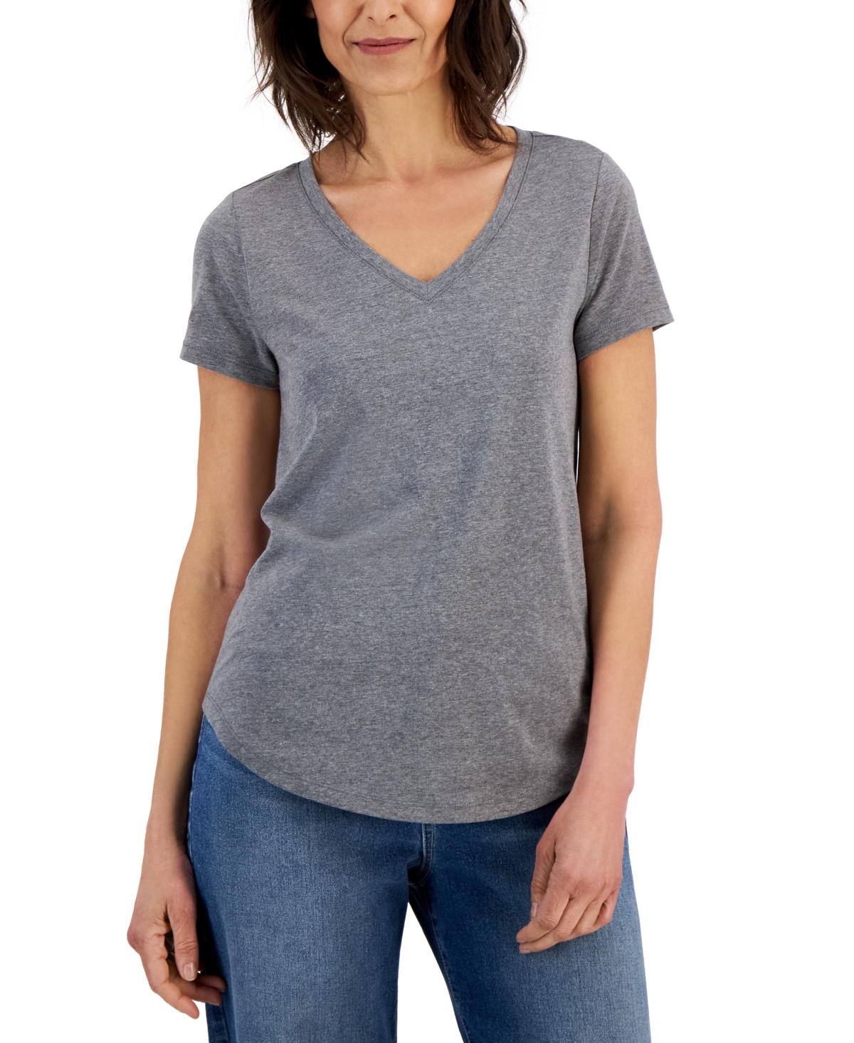 Style & Co Women's V-neck Perfect Short-sleeve Top, Created For Macy's In Deep Black