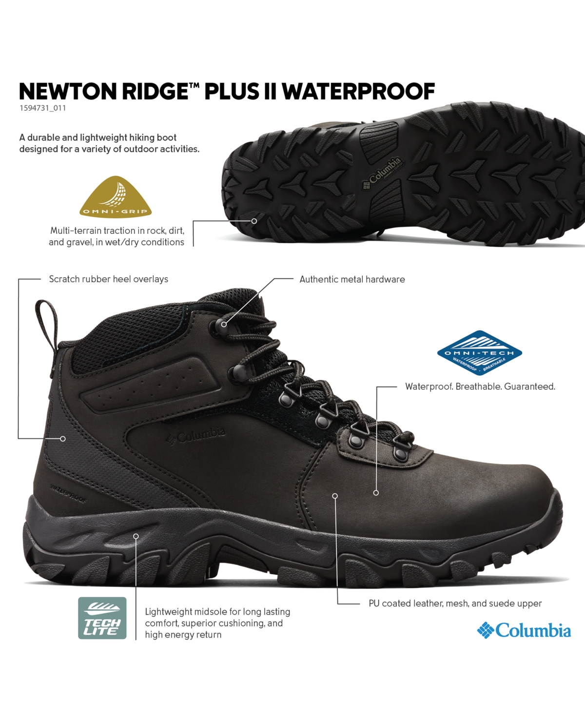 Shop Columbia Men's Newton Ridge Plus Ii Waterproof Hiking Boots In Elk,black