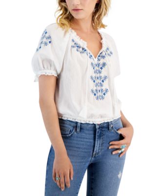 Lucky brand embroidered peasant top online