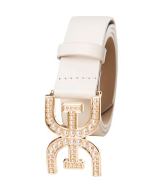 Women's Imitated Pearl Embellished Double-E Plaque Buckle Belt