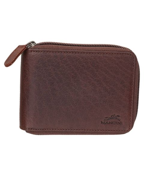 Mancini Men's Buffalo RFID Secure Zippered Billfold Wallet with Removable Passcase