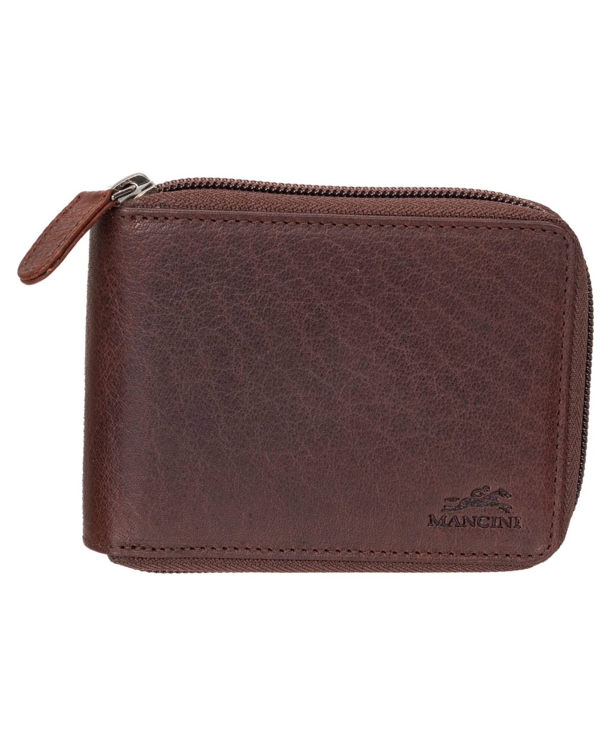 Mancini Men's Buffalo Rfid Secure Zippered Billfold Wallet With Removable Passcase In Brown