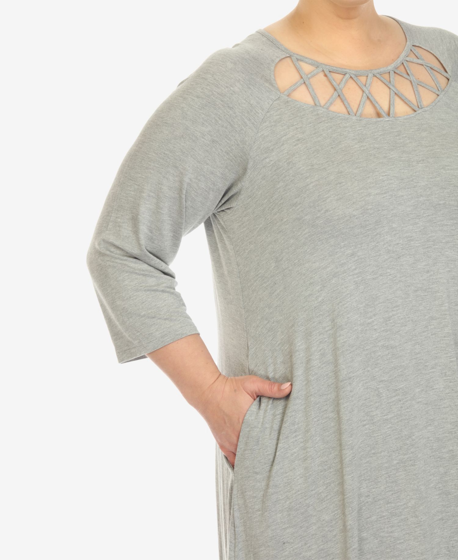 Plus Size Criss Cross Neckline 3/4 Sleeve Swing Dress