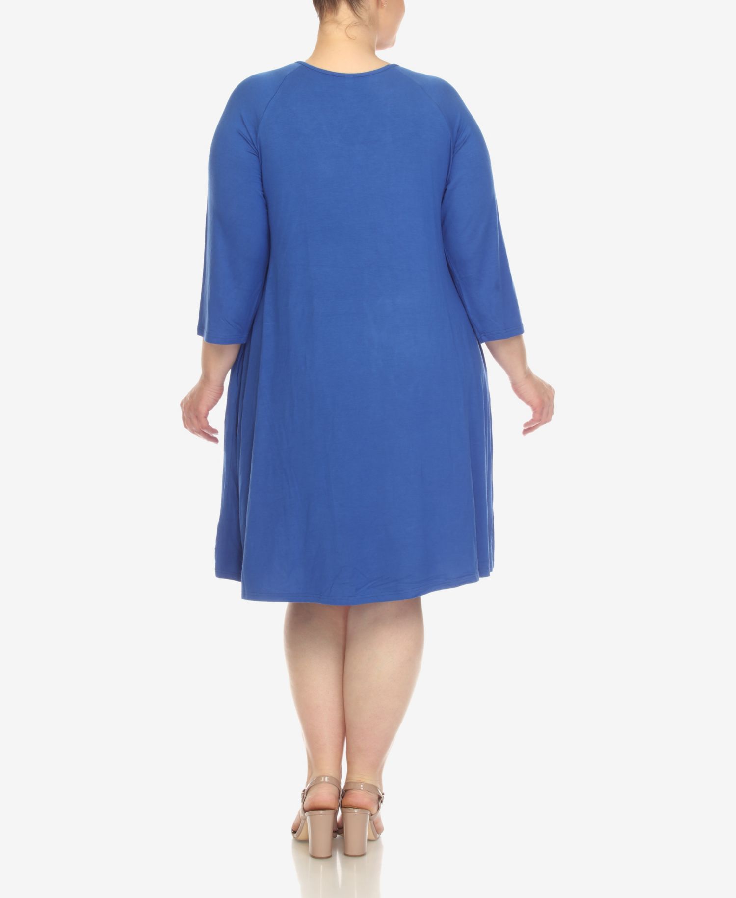 Plus Size Criss Cross Neckline 3/4 Sleeve Swing Dress