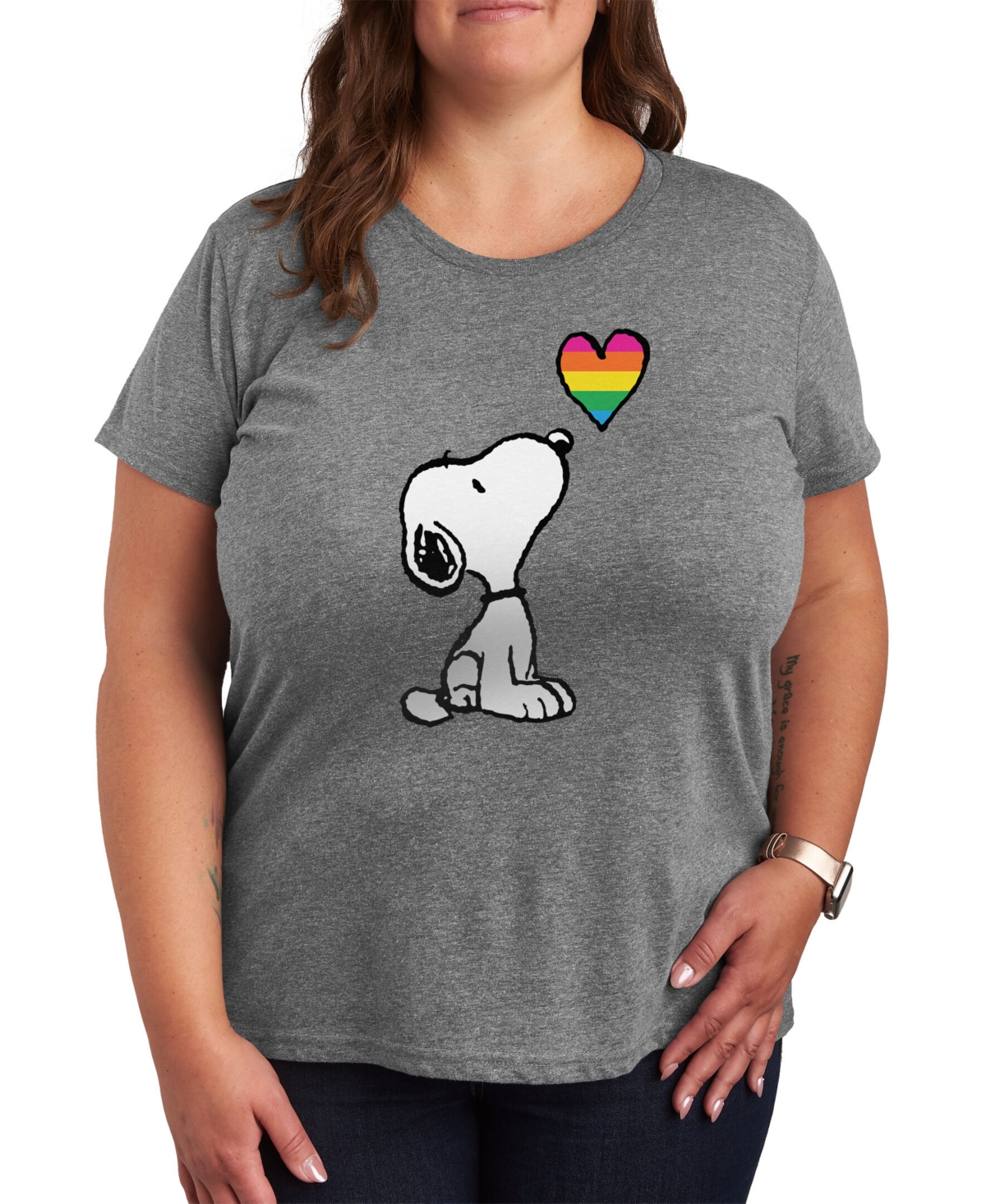 Air Waves Trendy Plus Size Peanuts Graphic T-shirt In Gray