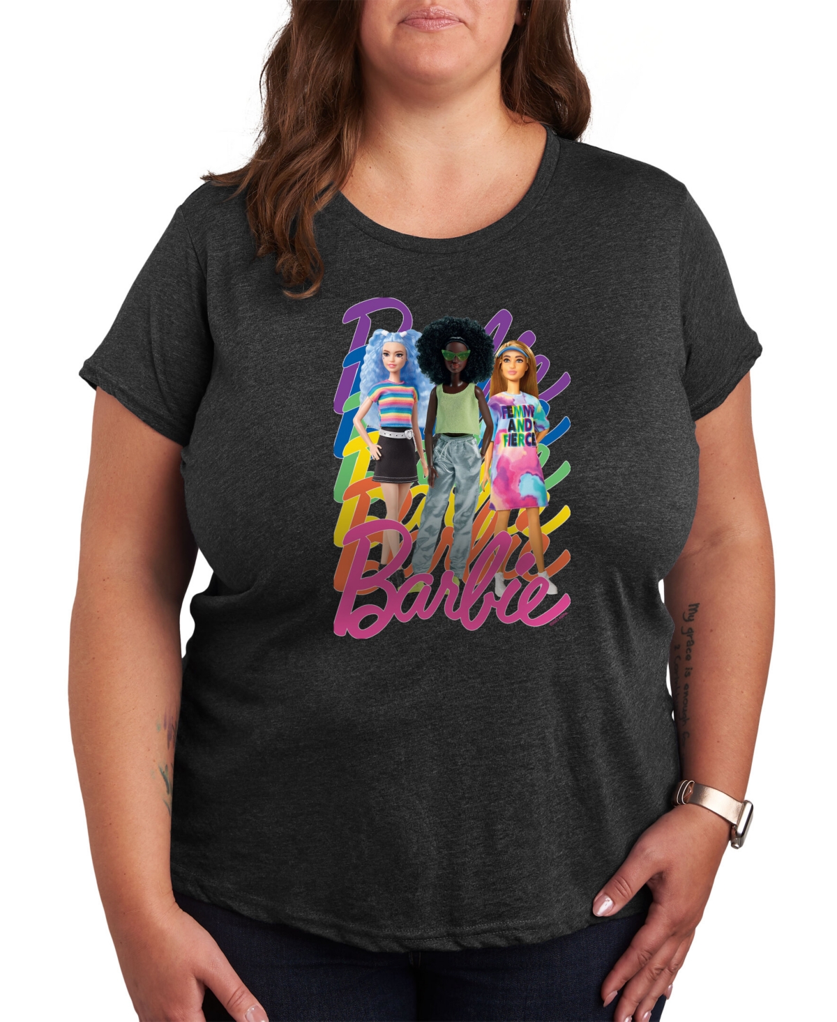 Air Waves Trendy Plus Size Barbie Graphic T-shirt In Gray
