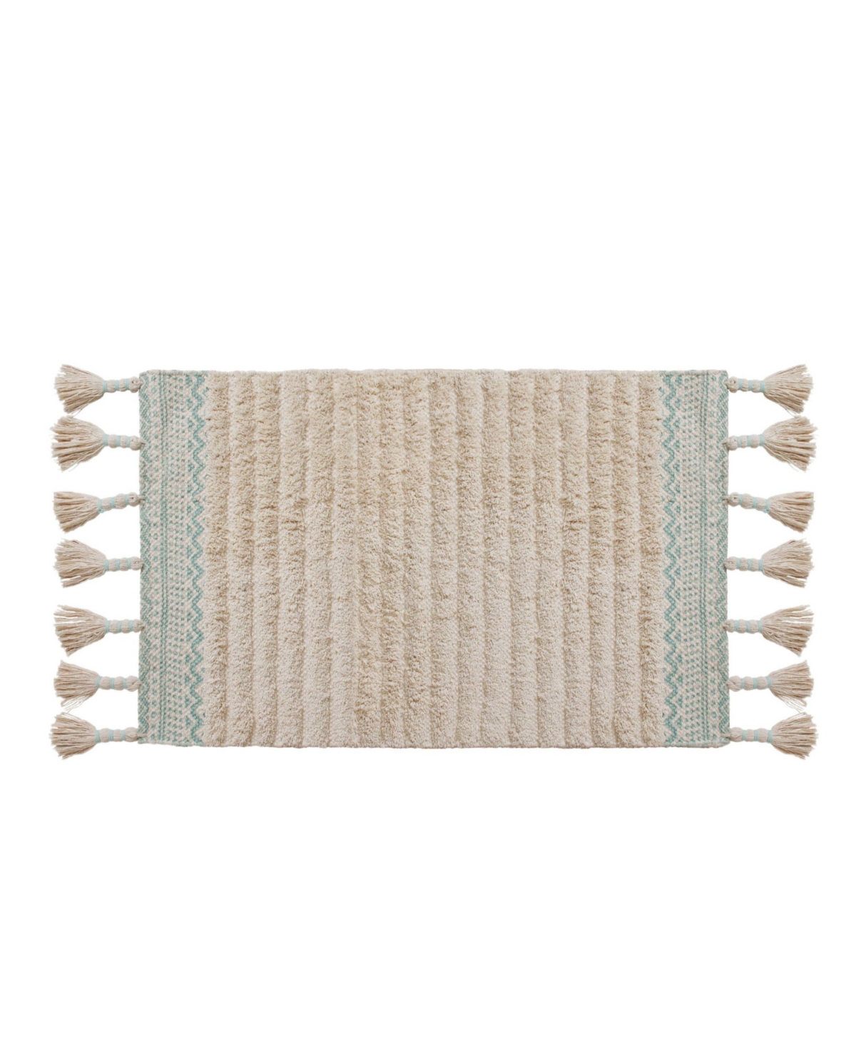 Lucky Brand Demian Overtufted Cotton Fringe Bath Rug, 17" X 32" Bedding In Aqua