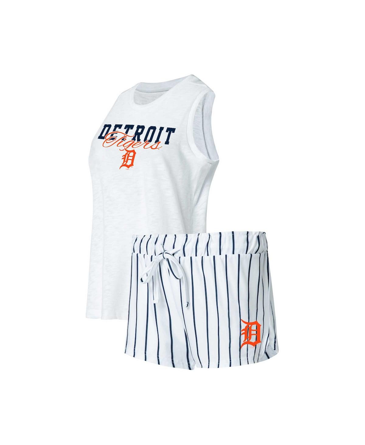 Concepts Sport Women's  White Detroit Tigers Reel Pinstripe Tank Top And Shorts Sleep Set