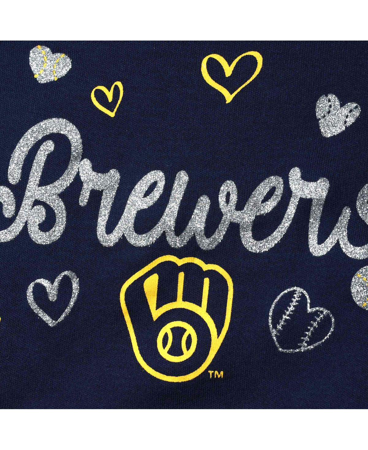 Shop Outerstuff Girls Newborn And Infant Navy Milwaukee Brewers 3-piece Home Plate Bodysuit, Bib And Booties Set