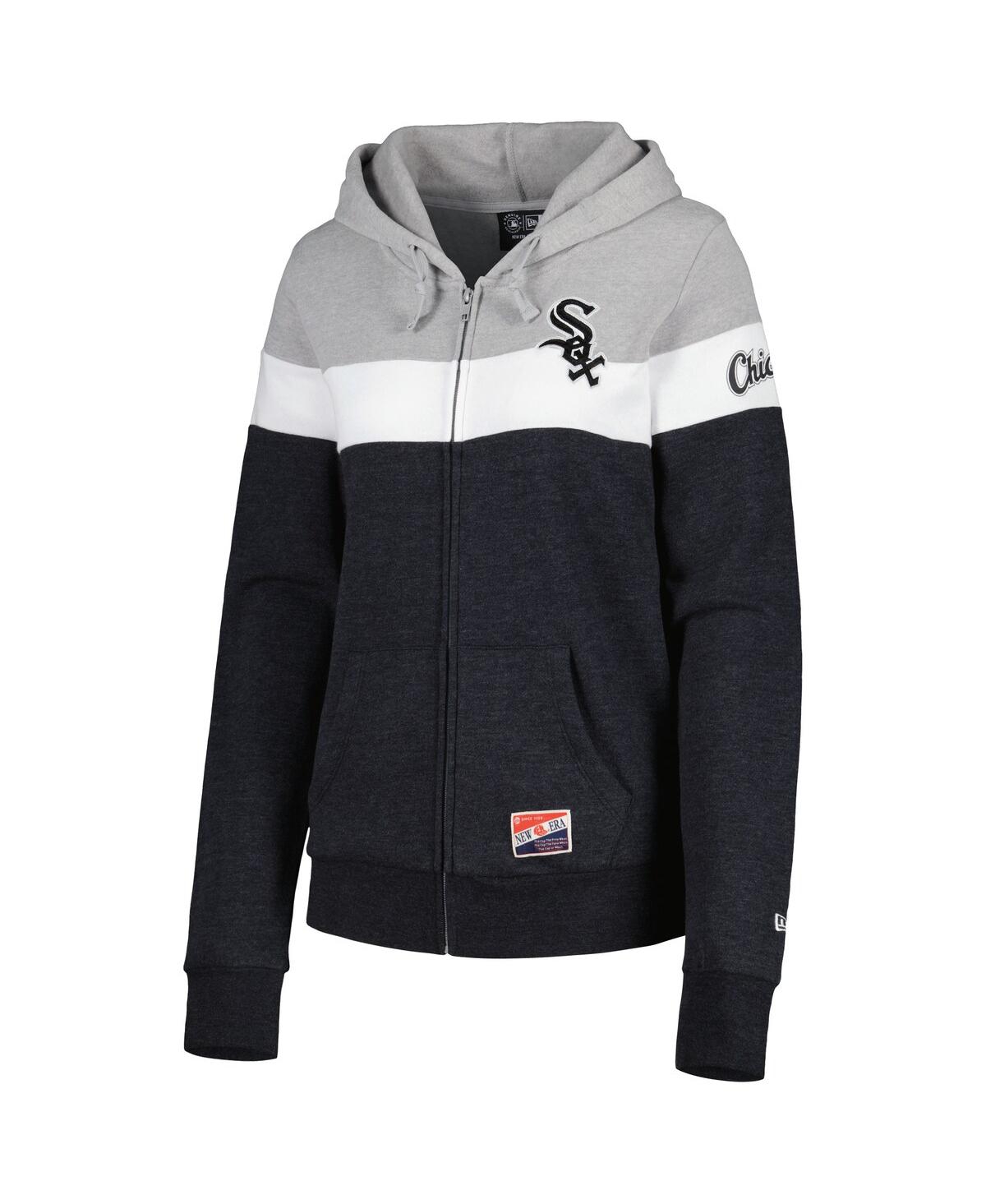 NEW ERA WOMEN'S NEW ERA HEATHER BLACK CHICAGO WHITE SOX COLORBLOCK FULL-ZIP HOODIE JACKET 
