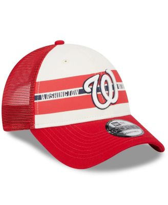 Men's White, Red Washington Nationals Team Stripe Trucker 9FORTY Snapback Hat
