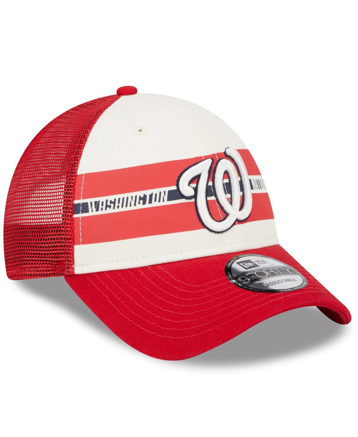 New Era Men's  White, Red Washington Nationals Team Stripe Trucker 9forty Snapback Hat In White,red