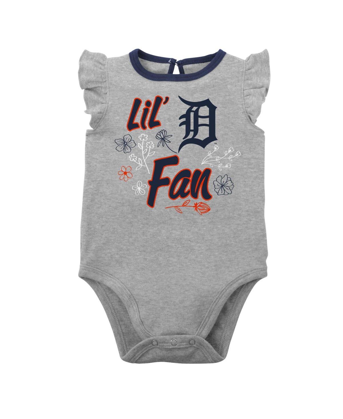 Outerstuff Newborn And Infant Boys And Girls Navy, Heather Gray Detroit Tigers Little Fan Two-pack Bodysuit Set In Navy,heather Gray