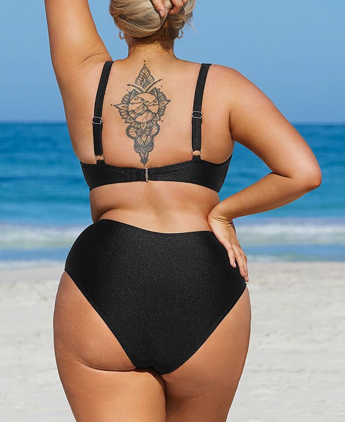 CUPSHE Women's Braelynn Black Wrap Bralette & Shirred High Waist Plus