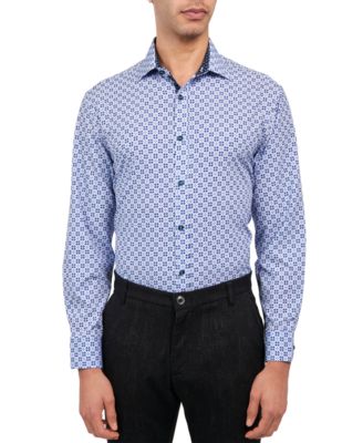 Society of Threads - Men's Regular-Fit Geo-Print Performance Dress Shirt
