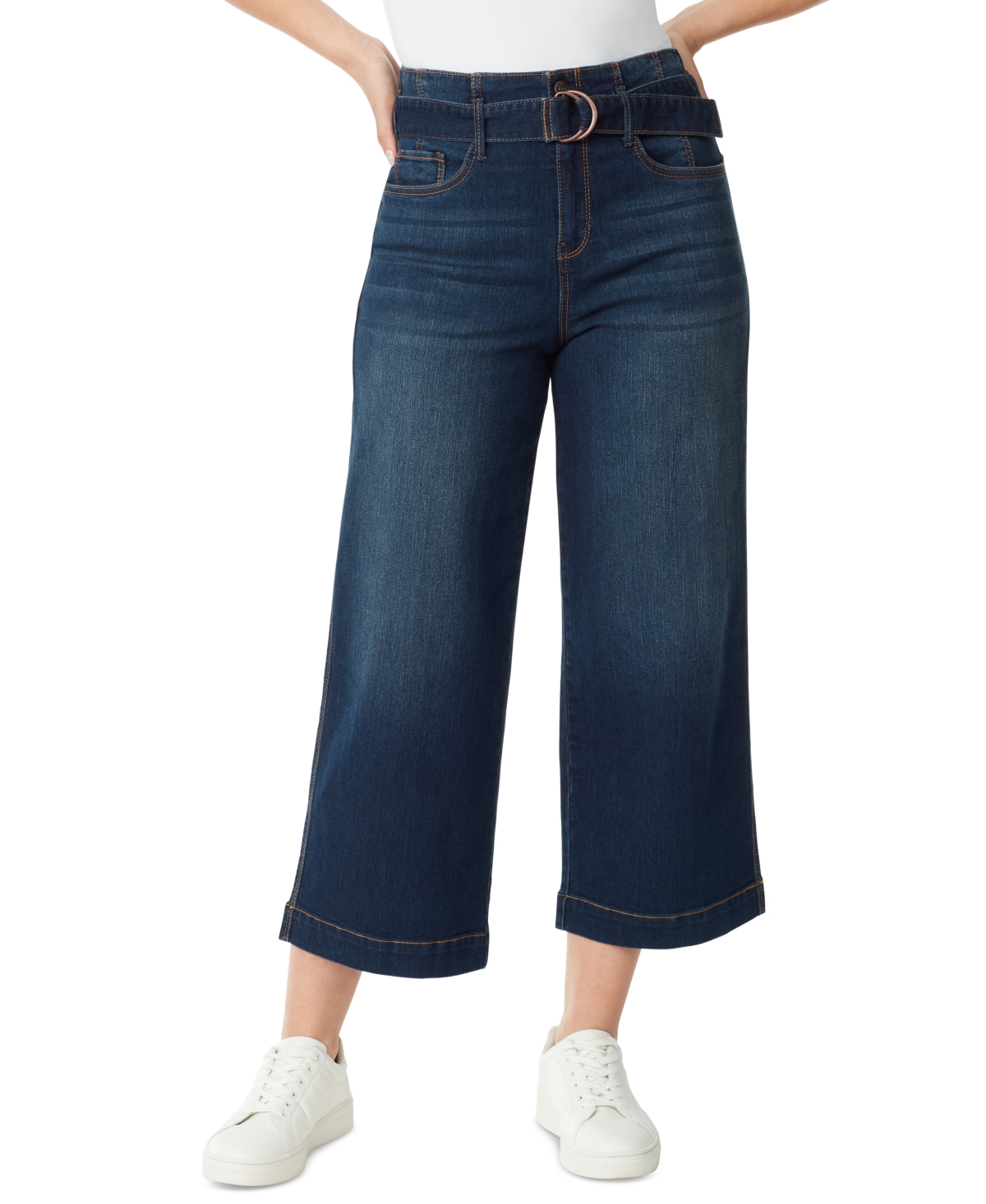 Women's Cropped Wide-Leg Belted Jeans - Caraway Wash