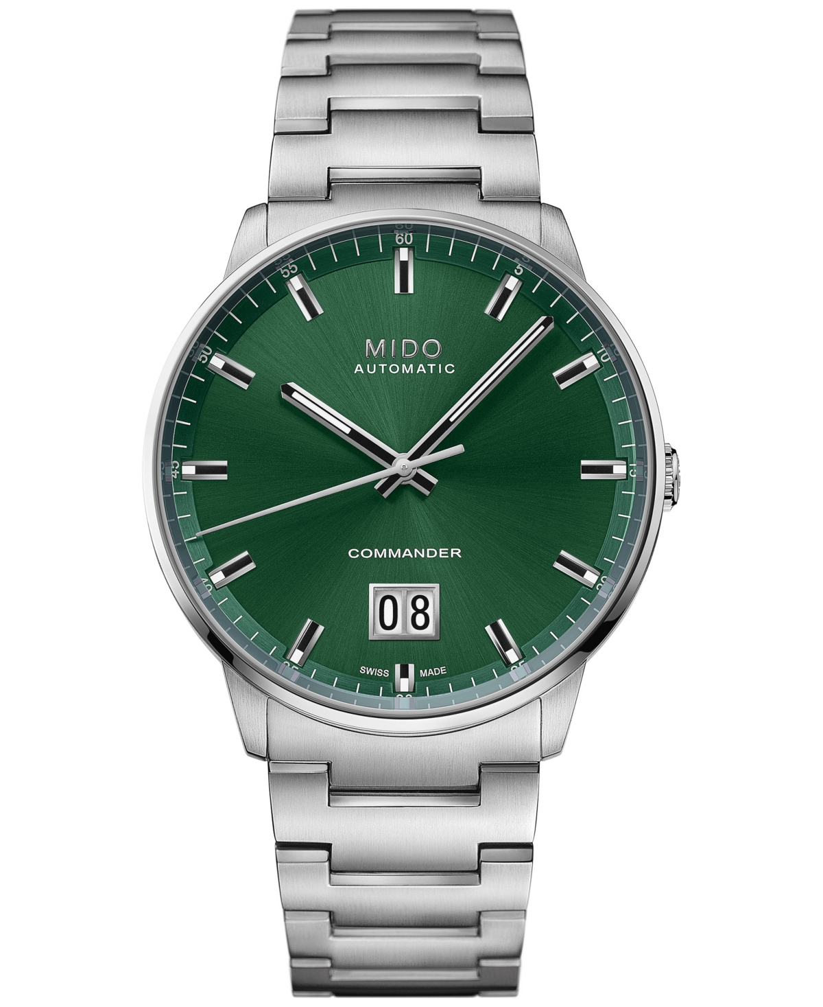 Mido Unisex Swiss Automatic Commander Stainless Steel Bracelet Watch 44mm In Green