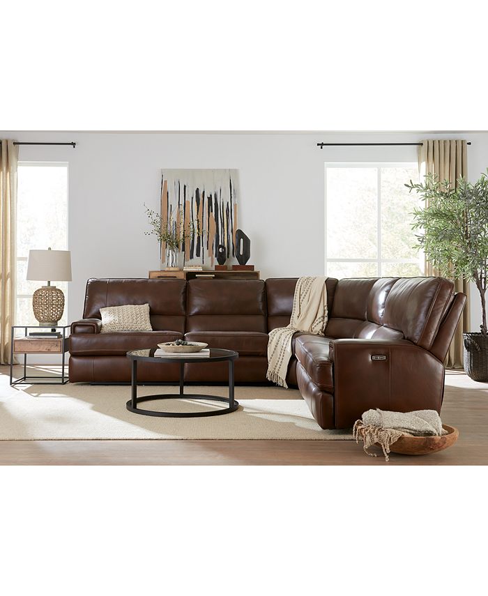 Furniture Binardo 123" 5 Pc Zero Gravity Leather Sectional with 3 Power