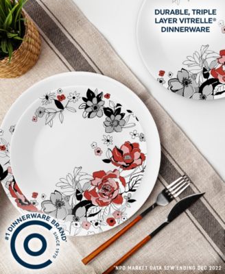 Corelle Vitrelle Chelsea Rose 12 Dinnerware Set, Service for