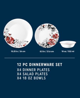 Corelle Vitrelle Chelsea Rose 12 Pc. Dinnerware Set, Service for 4