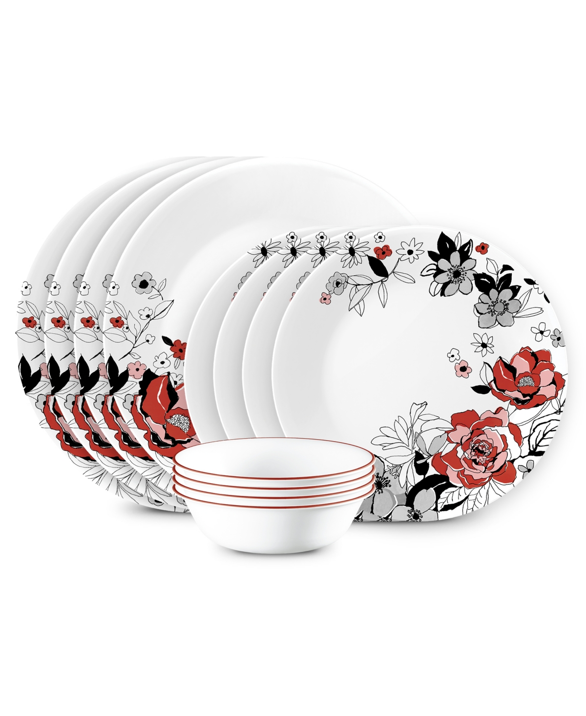 Vitrelle Chelsea Rose 12-Piece Dinnerware Set, Service for 4 - White