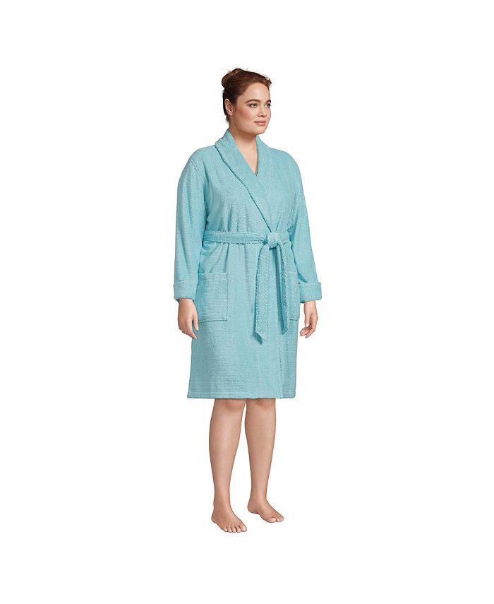 Lands' End Women's Plus Size Cotton Terry Knee Length Spa Bath Robe
