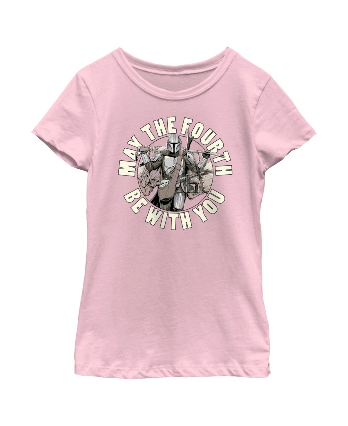 Disney Lucasfilm Girl's Star Wars: The Mandalorian Grogu And Din Djarin May The Fourth Be With You Child T-shirt In Light Pink