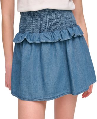 DKNY Jeans - Women's Cotton Smocked Ruffled Denim Skirt