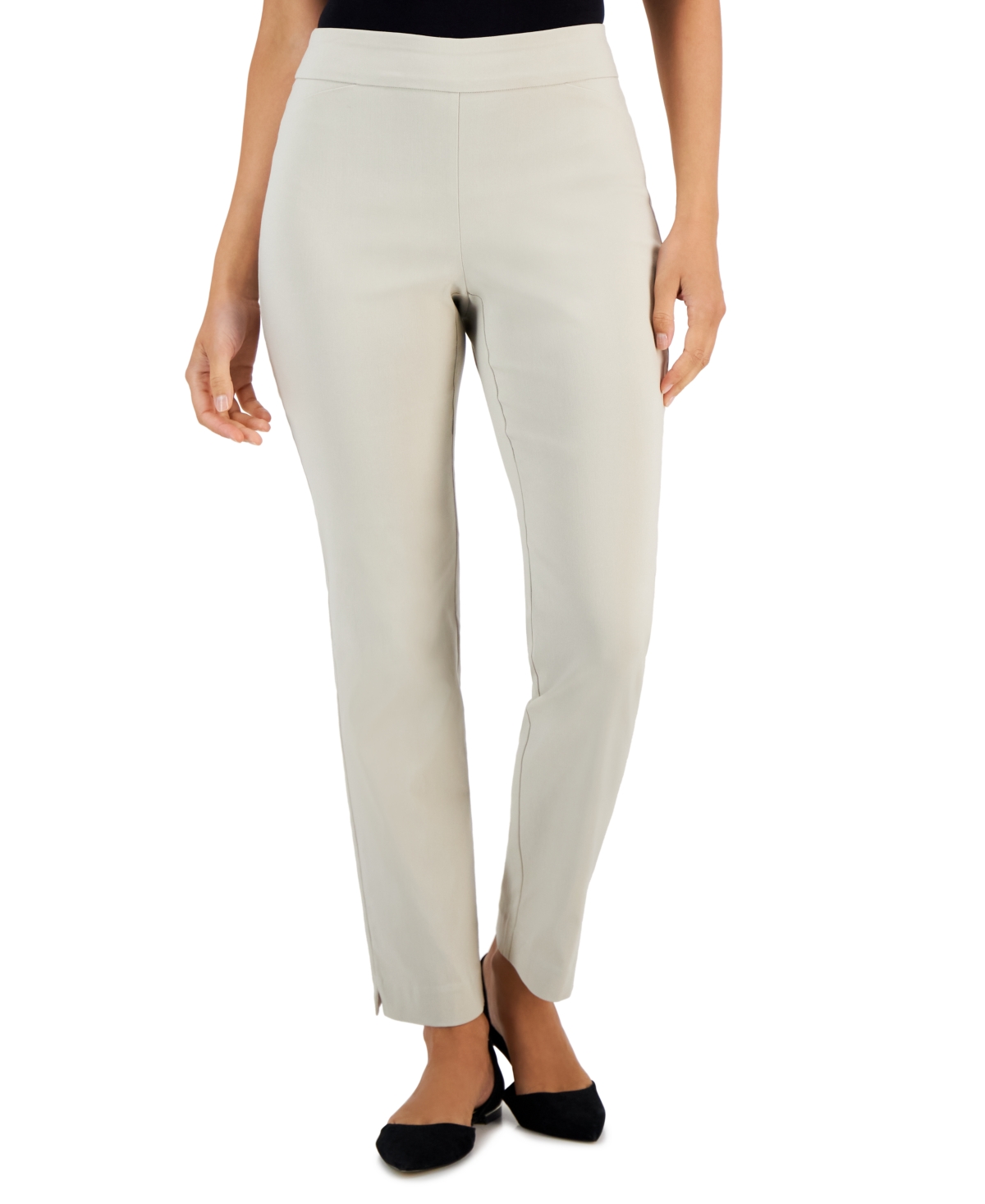 Shop Jm Collection Petite Tummy-control Cambridge Stretch Slim-leg Pants, Created For Macy's In Stone Wall