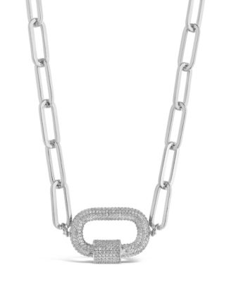 Pave Cubic Zirconia Carabiner Linked Lock Necklace