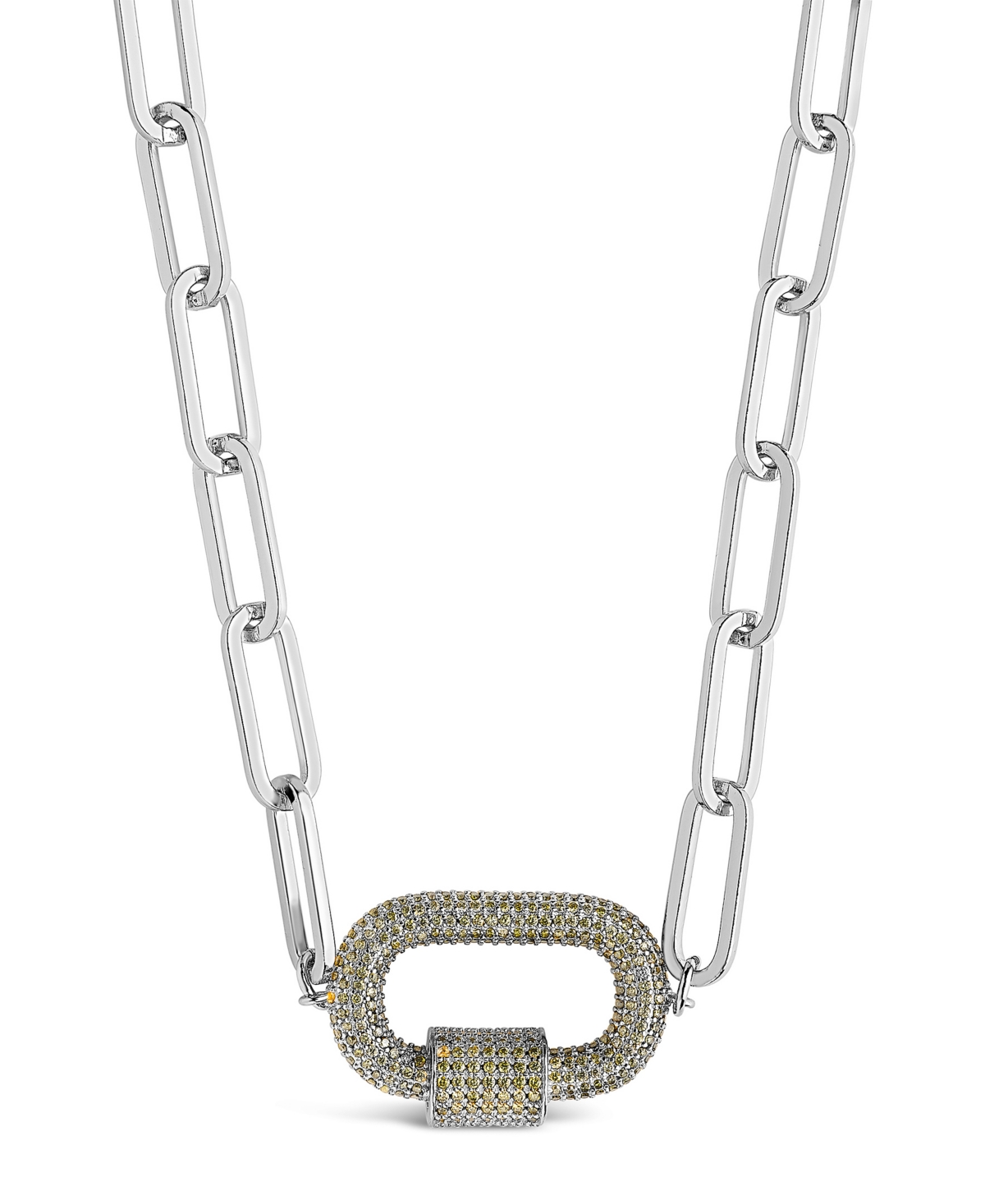 Pave Cubic Zirconia Carabiner Linked Lock Necklace - Gold, Red