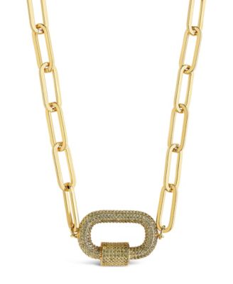 Sterling Forever Pave Cubic Zirconia Carabiner Linked Lock Necklace - Gold Green 56$