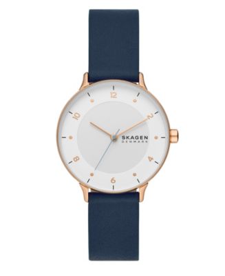 Skagen Women's Three-Hand Quartz Riis Blue Leather Watch