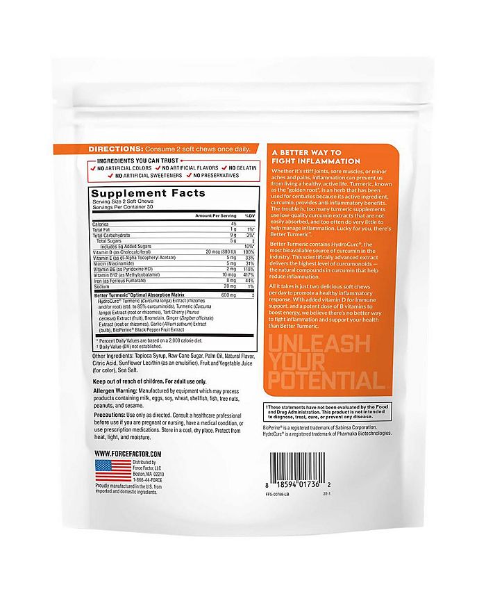 Force Factor Better Turmeric Chews Extra Strength Curcumin for Joint