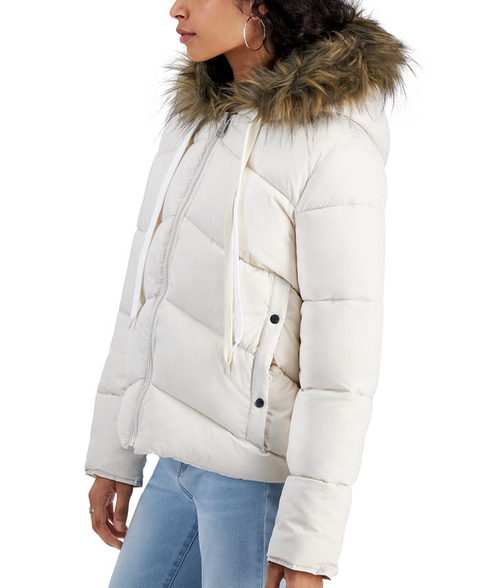 Maralyn Me Juniors Reversible Cropped Hooded Faux Fur Coat Med Pink Size Small