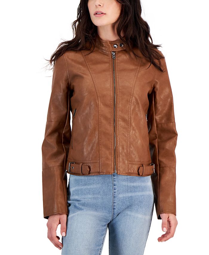 Maralyn & Me Juniors' Faux-Leather Long-Sleeve Moto Jacket - Macy's