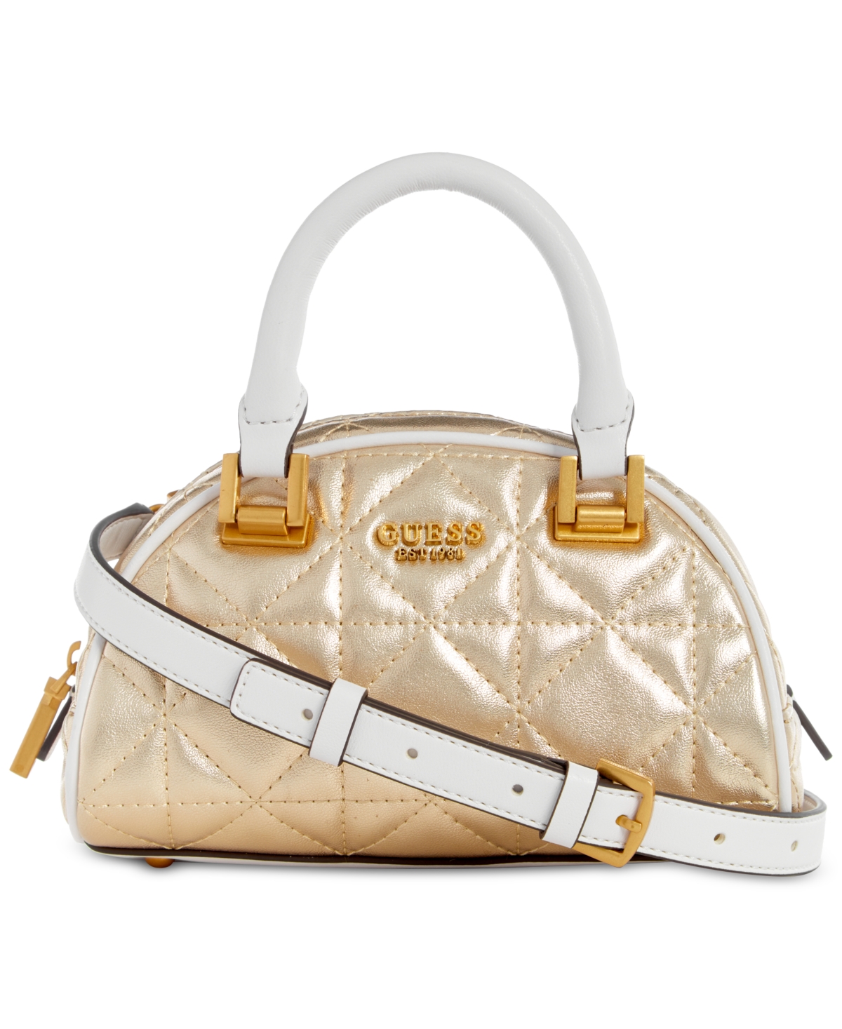 Guess Mildred Mini Dual Top Handle Quilted Bowler Bag In Gold | ModeSens
