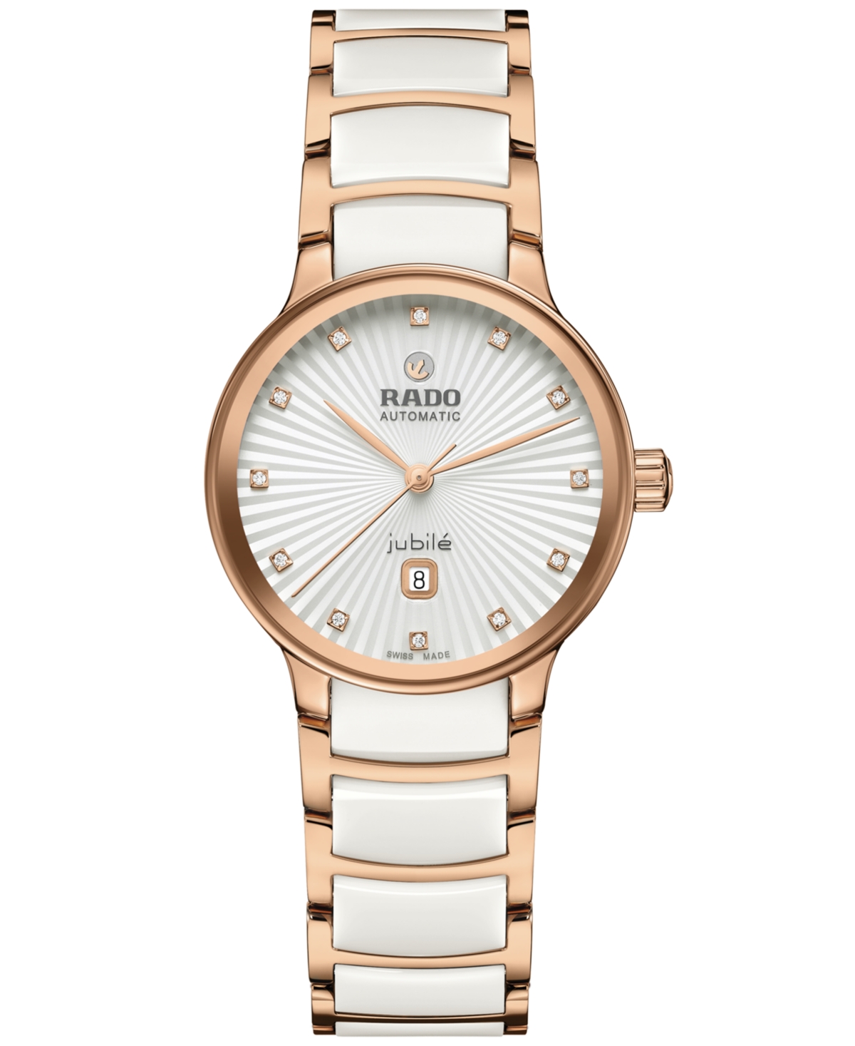 Rado Women's Swiss Automatic Centrix Diamond Accent White Ceramic & Rose Gold Pvd Stainless Steel Bracele