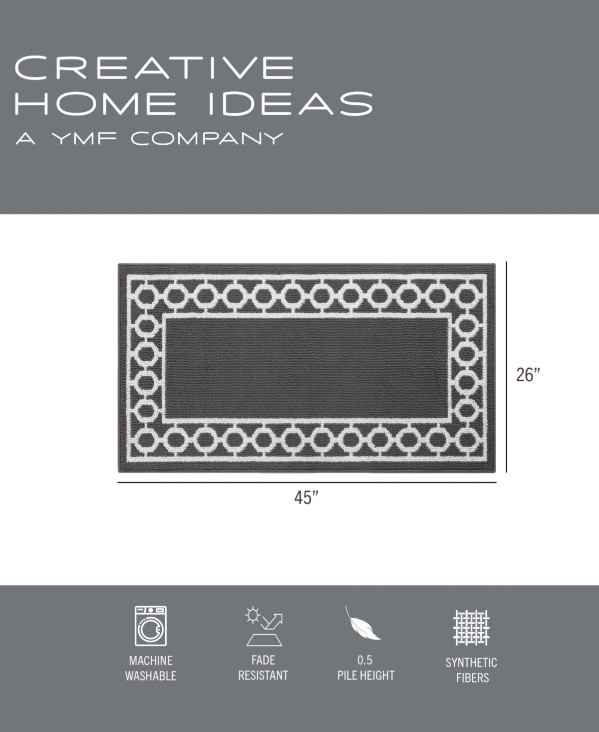 Jean Pierre Christine Trellis Border Tufted Runner Rug, - Dark Gray and White