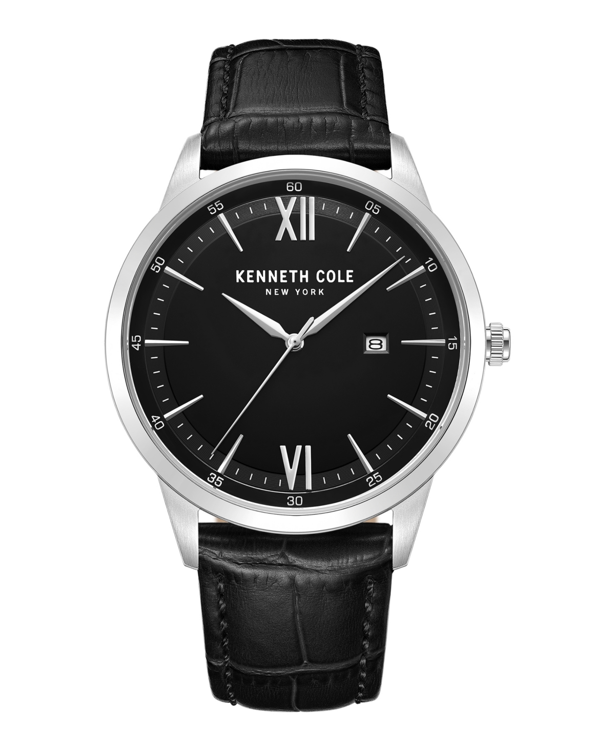 Men's Quartz Slim Black Genuine Leather Watch 43mm - Black